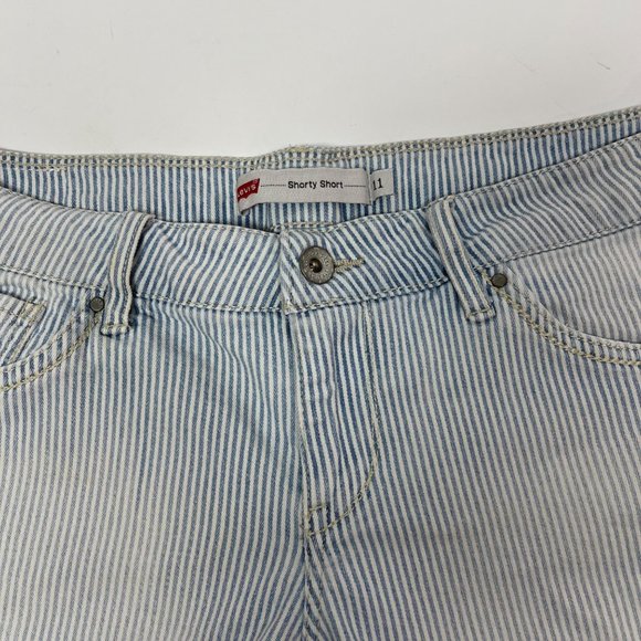LEVI’S Shorty Short Lightwash Blue White Stripes Red Tab Size 11 - Picture 3 of 9
